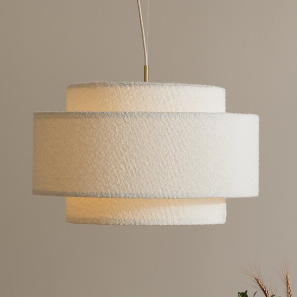 Globen Lighting Висяща лампа Noah Bouclé, Ø 50 cm, бяла, Затъмняване, Бял, Дневна/трапезария, Плат / текстил, Скандинавски