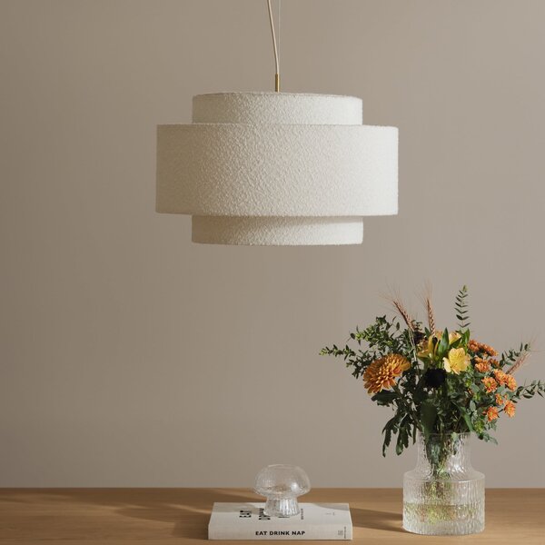 Globen Lighting Висяща лампа Noah Bouclé, Ø 50 cm, бяла, Затъмняване, Бял, Дневна/трапезария, Плат / текстил, Скандинавски