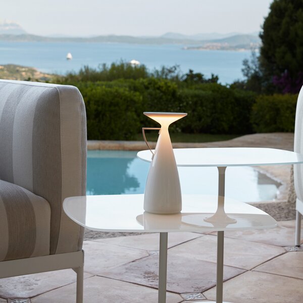 Kartell LED акумулаторна настолна лампа Camomille, бяла, височина 24 cm, Затъмняване, Бял, Дневна/трапезария, Пластмаса, Дизайн