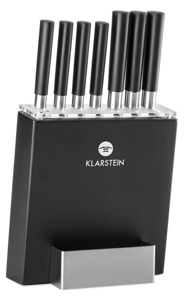 Klarstein Kitano, Комплект ножове от 8 части с блок, 7 ножа, стомана, луксозен дървен блок
