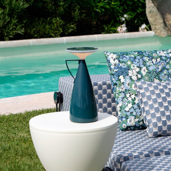 Kartell LED акумулаторна настолна лампа Camomille, петрол, височина 24 cm, Затъмняване, Син, Дневна/трапезария, Пластмаса, Дизайн