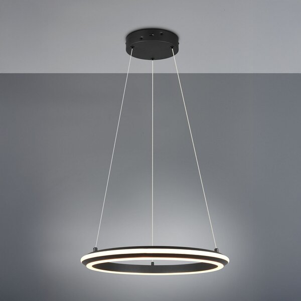 Trio Lighting LED висяща лампа Amador, Ø 45 cm, матово черно, метал, CCT, Затъмняване, Черен, Дневна/трапезария, Метал, Модерен