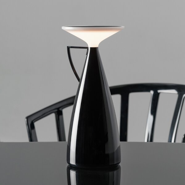 Kartell LED акумулаторна настолна лампа Camomille, черна, височина 24 cm, Затъмняване, Черен, Дневна/трапезария, Пластмаса, Дизайн