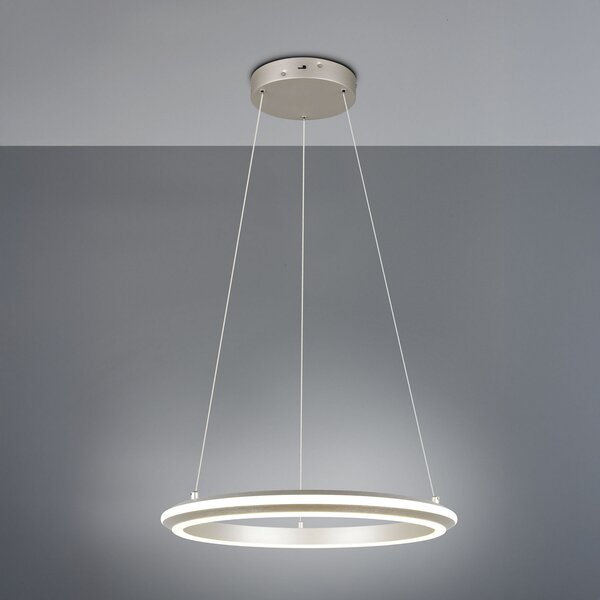 Trio Lighting LED висяща лампа Amador, Ø 45 cm, никелово покритие, метал, CCT, Затъмняване, Металик, Дневна/трапезария, Метал, Модерен