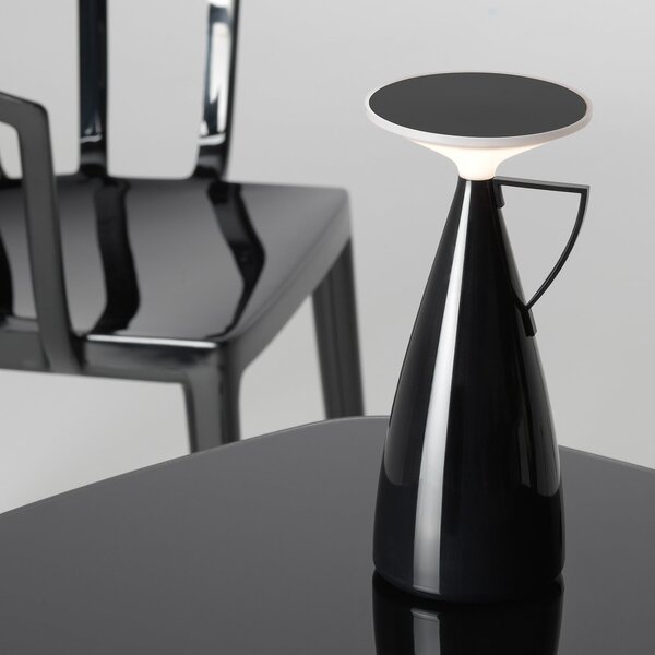 Kartell LED акумулаторна настолна лампа Camomille, черна, височина 24 cm, Затъмняване, Черен, Дневна/трапезария, Пластмаса, Дизайн