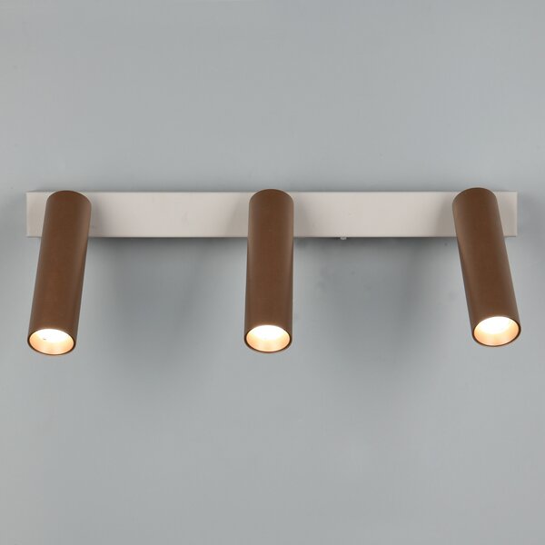 Trio Lighting LED тавански прожектор Ambala. Дължина 44 cm, сив/кафяв, 3-крилен., Затъмняване, Кафяв / ръждив, Дневна/трапезария, Метал, Модерен