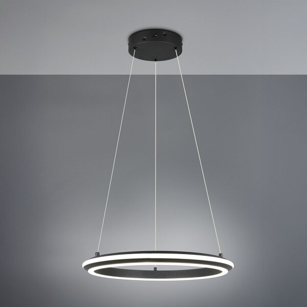 Trio Lighting LED висяща лампа Amador, Ø 45 cm, матово черно, метал, CCT, Затъмняване, Черен, Дневна/трапезария, Метал, Модерен