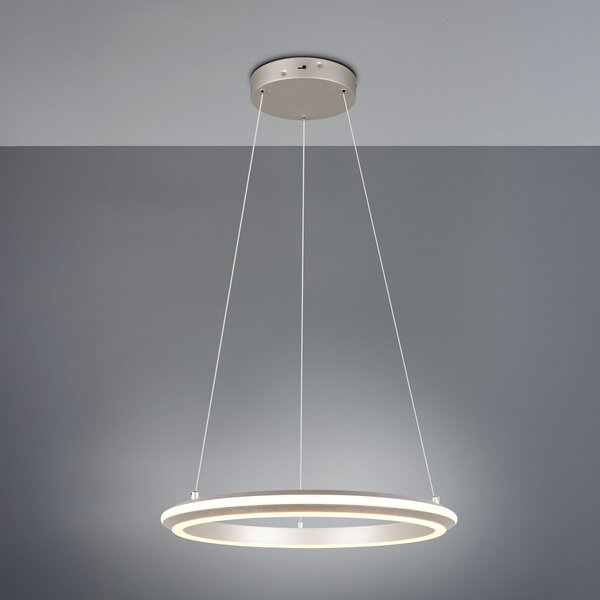 Trio Lighting LED висяща лампа Amador, Ø 45 cm, никелово покритие, метал, CCT, Затъмняване, Металик, Дневна/трапезария, Метал, Модерен