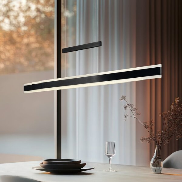 Trio Lighting LED висяща лампа Arcola черна, дължина 152 cm сензорен димер, CCT, Затъмняване, Черен, Дневна/трапезария, Метал, Модерен