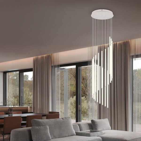 Trio Lighting LED висяща лампа Baxter, светло сива, Ø 37 cm, метал CCT димируема, Затъмняване, Сив, Дневна/трапезария, Метал, Модерен
