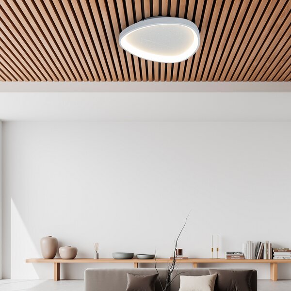 Näve LED таванска лампа Argesa Ø 60,5 cm, бяла, CCT, дистанционно управление, Затъмняване, Бял, Дневна/трапезария, Метал, Модерен