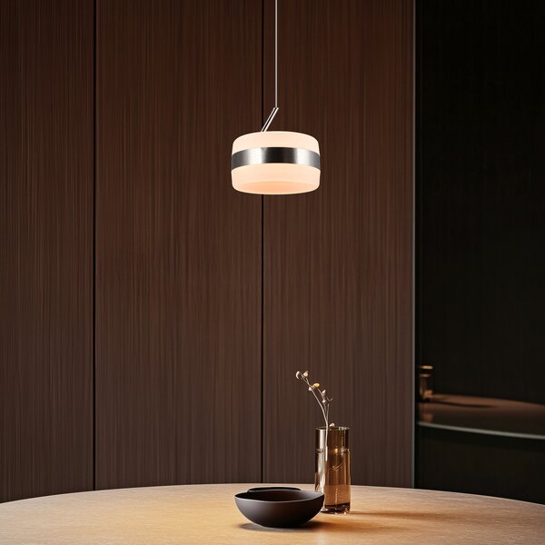 Trio Lighting LED висяща лампа Dios, никелово покритие, Ø 15 cm, метал, CCT, Затъмняване, Металик, Дневна/трапезария, Метал, Модерен