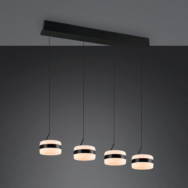 Trio Lighting LED висяща лампа Dios, черна, дължина 85 cm, CCT, 4-светилна., Затъмняване, Черен, Дневна/трапезария, Метал, Модерен