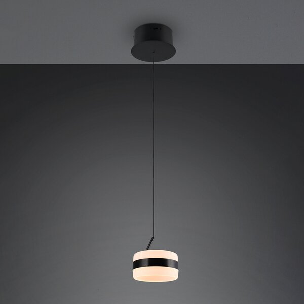 Trio Lighting LED висяща лампа Dios, черна, Ø 15 cm, метал, CCT, Затъмняване, Черен, Дневна/трапезария, Метал, Модерен