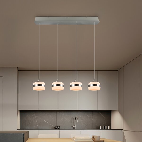 Trio Lighting LED висяща лампа Dios, никелово покритие, дължина 85 cm, CCT, 4-светилни., Затъмняване, Металик, Дневна/трапезария, Метал, Модерен