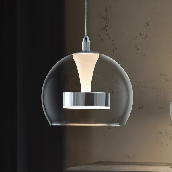 Trio Lighting LED висяща лампа Flynt, Ø 20 cm, хромирана, метал/стъкло, CCT, Затъмняване, Металик, Дневна/трапезария, Метал, Модерен