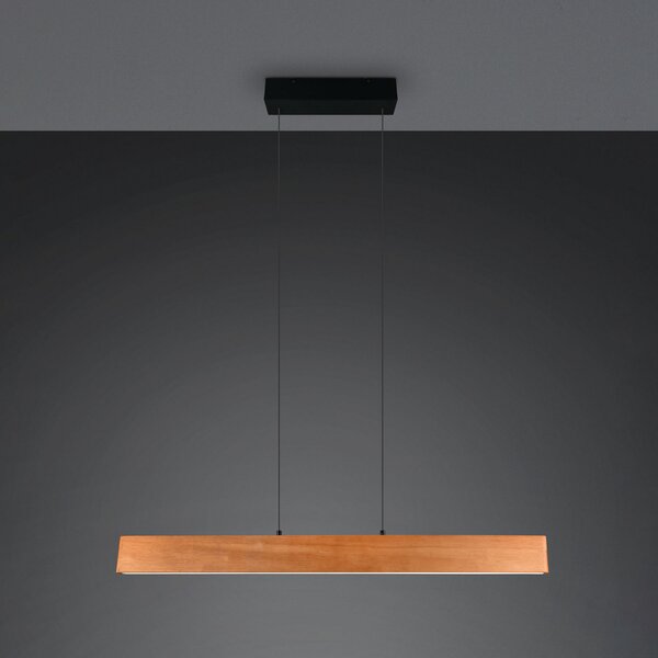 Trio Lighting LED висяща лампа Edgewood, дължина 115 cm, цвят на дърво, дърво CCT, Затъмняване, Дърво, Дневна/трапезария, Дървесина
