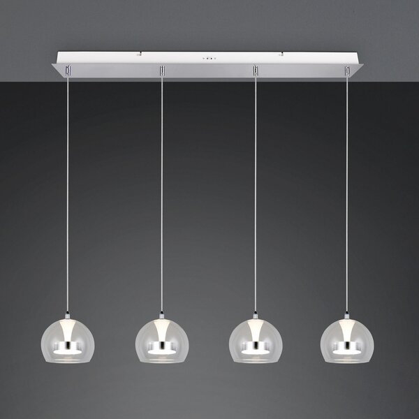 Trio Lighting LED висяща лампа Flynt, дължина 97 cm, хромиран метал, 4-светлинна., Затъмняване, Металик, Дневна/трапезария, Метал, Модерен