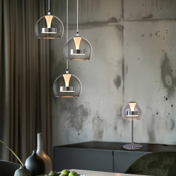 Trio Lighting LED висяща лампа Flynt, Ø 42 cm, хромирана, метална CCT 3-светлинна., Затъмняване, Металик, Дневна/трапезария, Метал, Модерен