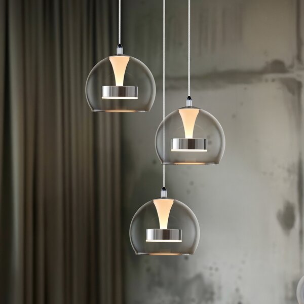 Trio Lighting LED висяща лампа Flynt, Ø 42 cm, хромирана, метална CCT 3-светлинна., Затъмняване, Металик, Дневна/трапезария, Метал, Модерен