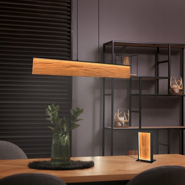 Trio Lighting LED висяща лампа Kalea, дължина 110 cm, цвят на дърво, Затъмняване, Дърво, Дневна/трапезария, Дървесина