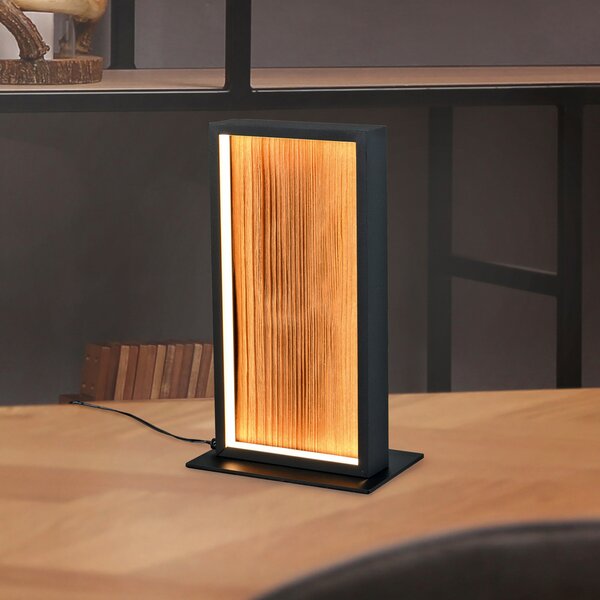 Trio Lighting LED настолна лампа Kalea, височина 30 cm, цвят на дърво, Затъмняване, Дърво, Дневна/трапезария, Дървесина