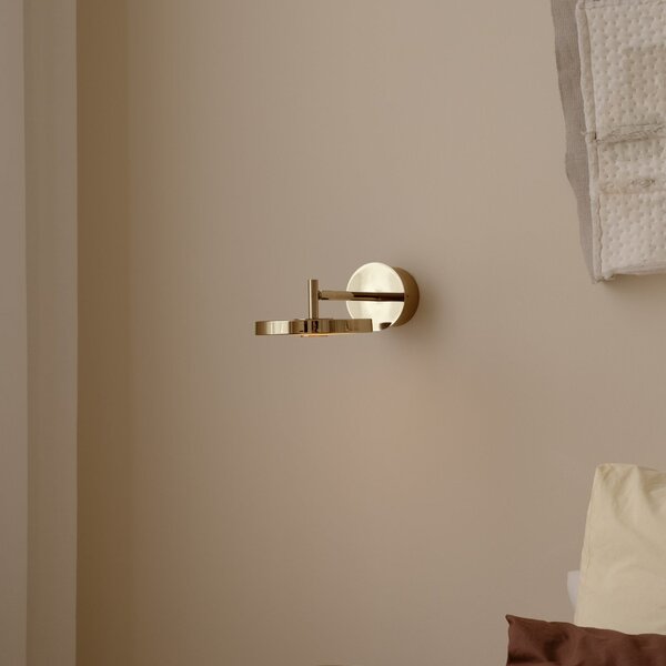 UMAGE LED стенна лампа Asteria SHORT HW, полиран месинг, 28 cm, Затъмняване, Злато / месинг, Дневна/трапезария, Метал, Дизайн, Стенна розетка отдолу