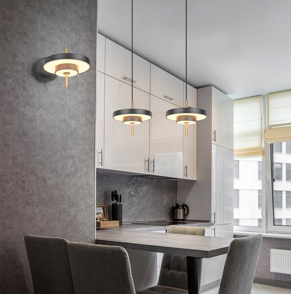 Trio Lighting LED висяща лампа Keaton, черно/златисто, Ø 40 cm, CCT, Затъмняване, Черен, Дневна/трапезария, Метал