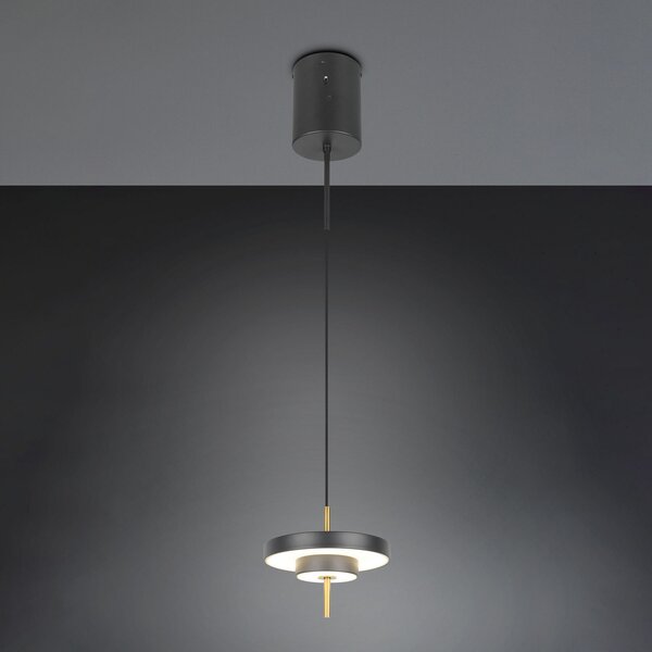 Trio Lighting LED висяща лампа Keaton черно/златисто, Ø 20 cm метал CCT, Затъмняване, Черен, Дневна/трапезария, Метал
