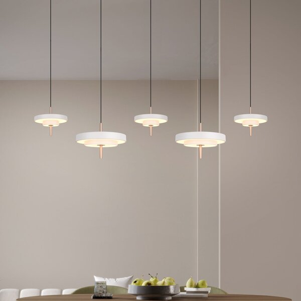 Trio Lighting LED висяща лампа Keaton, светло сива, дължина 140 cm, CCT, 5-лампова., Затъмняване, Сив, Дневна/трапезария, Метал