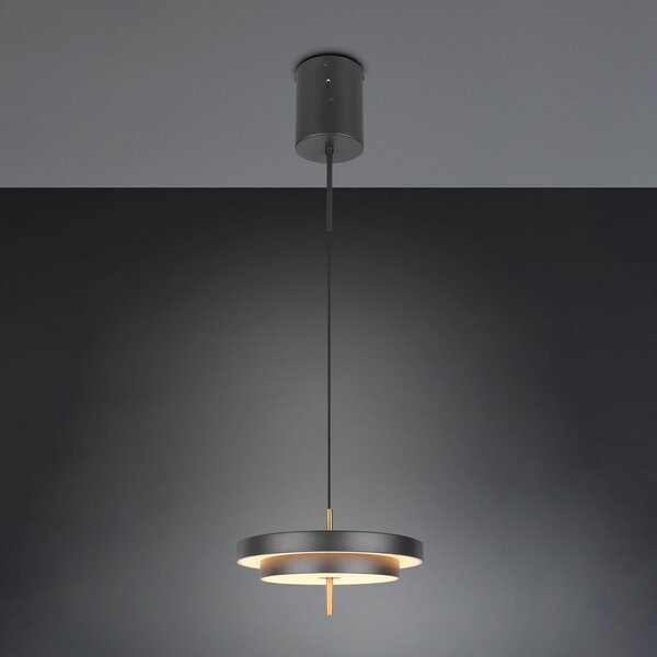 Trio Lighting LED висяща лампа Keaton, черно/златисто, Ø 40 cm, CCT, Затъмняване, Черен, Дневна/трапезария, Метал