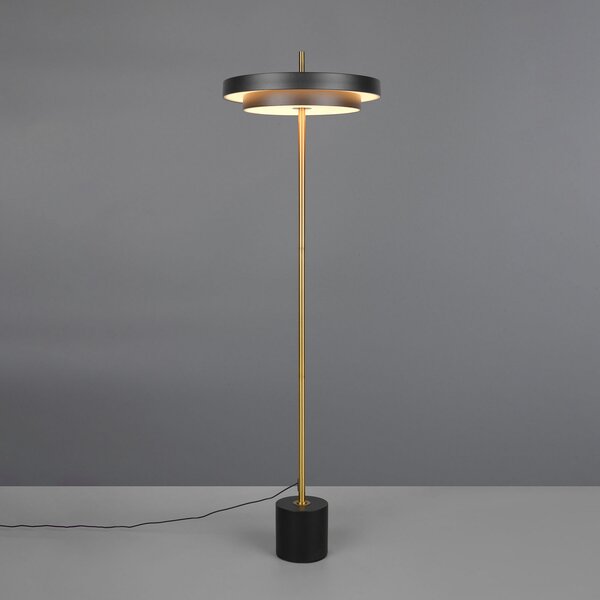 Trio Lighting LED стояща лампа Keaton, черно/златисто, височина 138 cm, CCT, Затъмняване, Черен, Дневна/трапезария, Метал