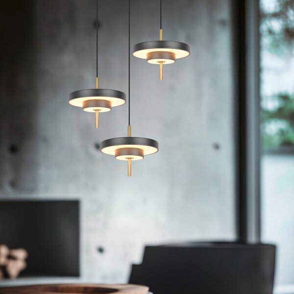 Trio Lighting LED висяща лампа Keaton, черно/златисто Ø 45 cm CCT 3-flg., Затъмняване, Черен, Дневна/трапезария, Метал