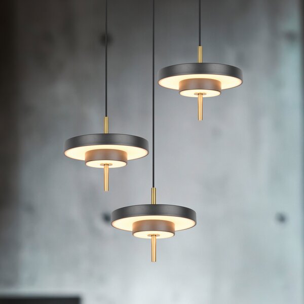 Trio Lighting LED висяща лампа Keaton, черно/златисто Ø 45 cm CCT 3-flg., Затъмняване, Черен, Дневна/трапезария, Метал