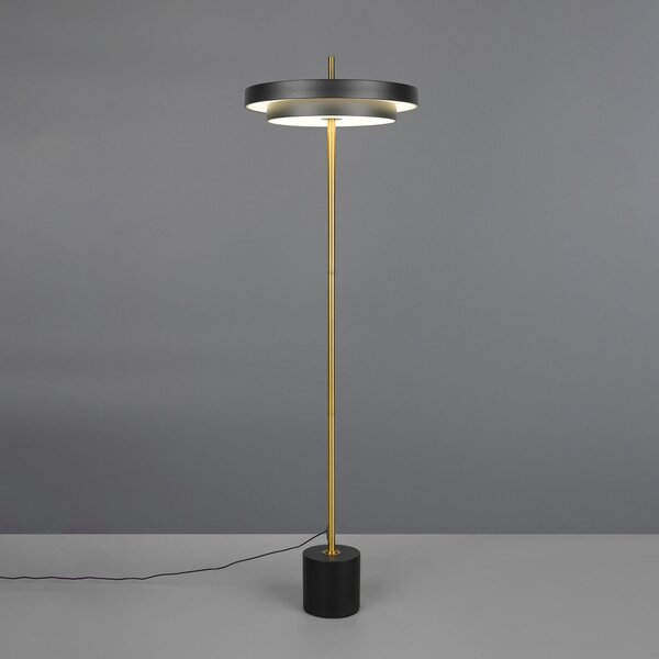 Trio Lighting LED стояща лампа Keaton, черно/златисто, височина 138 cm, CCT, Затъмняване, Черен, Дневна/трапезария, Метал