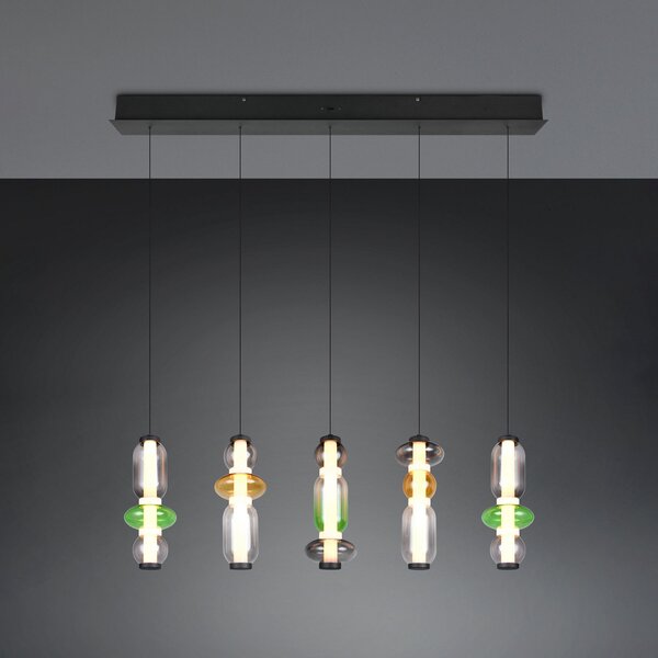 Trio Lighting LED висяща лампа Minerva, дължина 100 cm, цветна, стъкло, CCT димер, Затъмняване, Дневна/трапезария, Стъкло