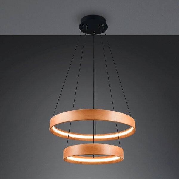 Trio Lighting LED висяща лампа Lynwood, Ø 60 cm, цвят на дърво, 2-крилна., Затъмняване, Дърво, Дневна/трапезария, Дървесина