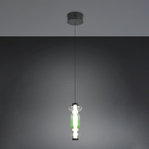 Trio Lighting LED висяща лампа Minerva, Ø 15 cm, цветна, стъкло, CCT, димер, Затъмняване, Многоцветен, Дневна/трапезария, Стъкло