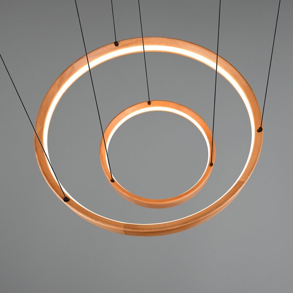 Trio Lighting LED висяща лампа Lynwood, Ø 60 cm, цвят на дърво, 2-крилна., Затъмняване, Дърво, Дневна/трапезария, Дървесина