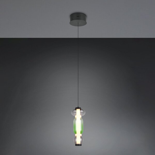 Trio Lighting LED висяща лампа Minerva, Ø 15 cm, цветна, стъкло, CCT, димер, Затъмняване, Многоцветен, Дневна/трапезария, Стъкло