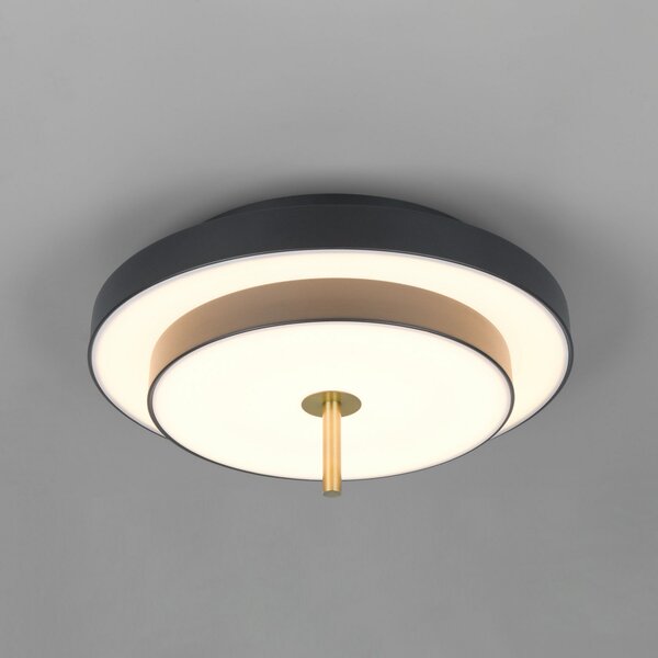 Trio Lighting LED плафон Keaton, черен/златист, Ø 40 cm, CCT, Затъмняване, Черен, Дневна/трапезария, Метал