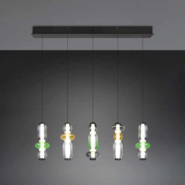 Trio Lighting LED висяща лампа Minerva, дължина 100 cm, цветна, стъкло, CCT димер, Затъмняване, Дневна/трапезария, Стъкло