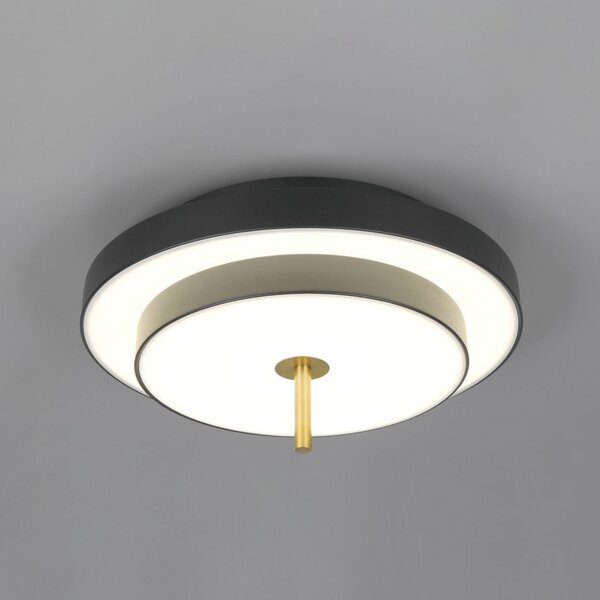 Trio Lighting LED плафон Keaton, черен/златист, Ø 40 cm, CCT, Затъмняване, Черен, Дневна/трапезария, Метал