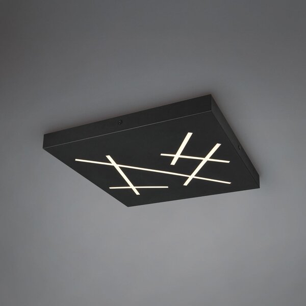 Trio Lighting LED плафон Snip, матово черно, дължина 50 cm, метал, CCT, Затъмняване, Черен, Дневна/трапезария, Метал, Модерен