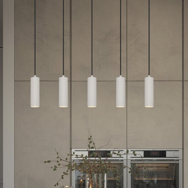 Trio Lighting Висяща лампа Soka, светлосива, дължина 85 cm, метал, 5-светлинна., Затъмняване, Сив, Дневна/трапезария, Метал, Модерен