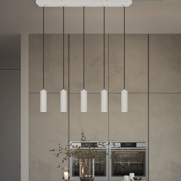 Trio Lighting Висяща лампа Soka, светлосива, дължина 85 cm, метал, 5-светлинна., Затъмняване, Сив, Дневна/трапезария, Метал, Модерен