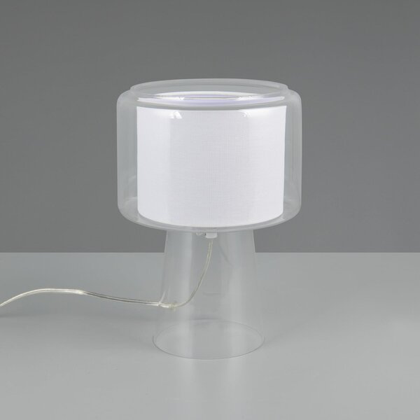 Trio Lighting Настолна лампа Rocka, прозрачна, височина 29 cm, стъкло/плат, Прозрачен, Дневна/трапезария, Стъкло
