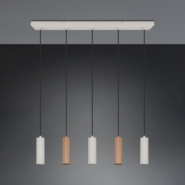 Trio Lighting Висяща лампа Soka, кафява/сива, дължина 85 cm, метал, 5-светлинна., Затъмняване, Кафяв / ръждив, Дневна/трапезария, Метал, Модерен