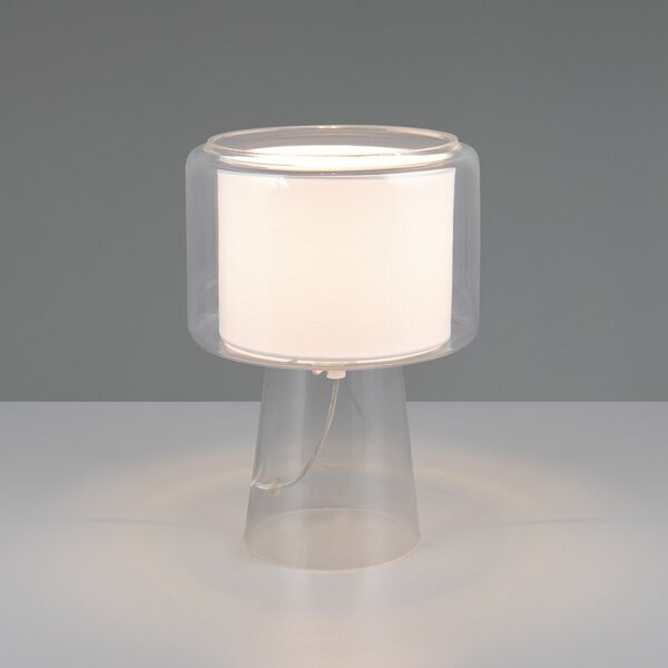 Trio Lighting Настолна лампа Rocka, прозрачна, височина 29 cm, стъкло/плат, Прозрачен, Дневна/трапезария, Стъкло