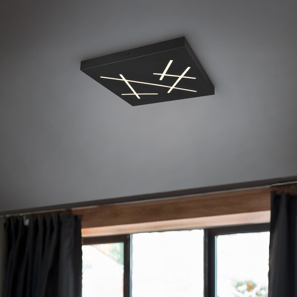 Trio Lighting LED плафон Snip, матово черно, дължина 50 cm, метал, CCT, Затъмняване, Черен, Дневна/трапезария, Метал, Модерен